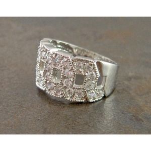 Vintage Sterling Silver Wide Cubic Zirconia Wedding Band Ring , Size 7